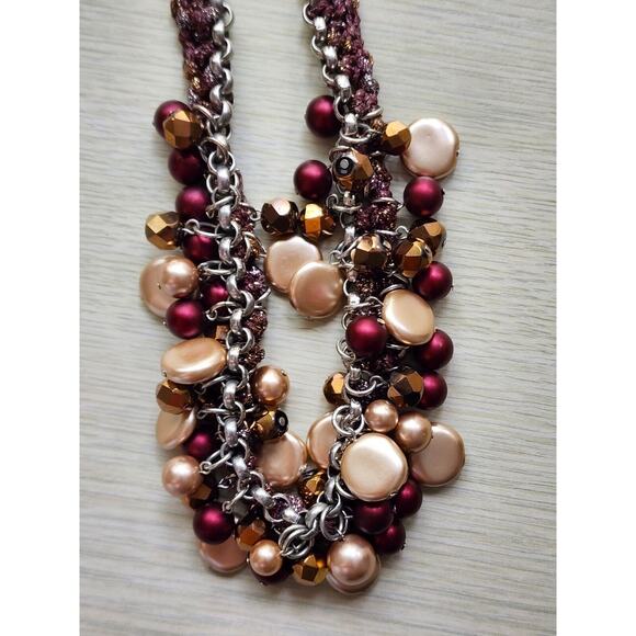 Necklace-Vintage St. John-Multi Strand-Beads-Woven-Dark Purple-Gold-22 in - Picture 5 of 14